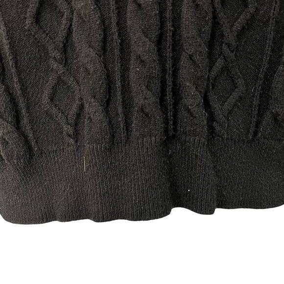 T Tahari Black Fringe Cable Knit Round Neck Sweater Size S Ribbed Cuffs Hem - Picture 6 of 10